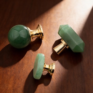 Puxador de gaveta em aventurina verde/Puxador de gaveta em pedra cristal/Puxador de armário/Puxador de guarda-roupa/Puxador de cômoda/Puxadores esféricos com um furo