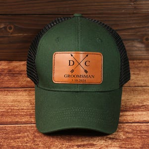 Personalized Groomsman Hat: Leather Patch, Custom Wedding Party Cap