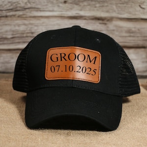 Custom Groomsman Hat - Personalized Groomsman Gift - Wedding Party Hats - Bachelor Party Cap - Leather Patch Hat - Best Man Hat - Groom Cap