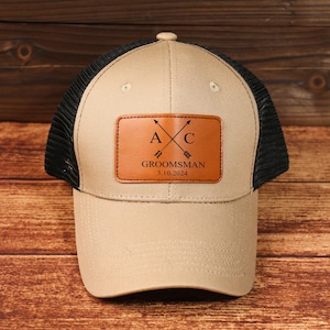 Personalized Groomsman Hat: Leather Patch, Custom Wedding Party Cap