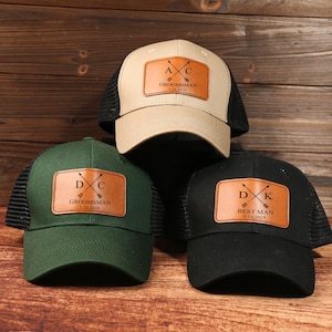 Personalized Groomsman Hat: Leather Patch, Custom Wedding Party Cap