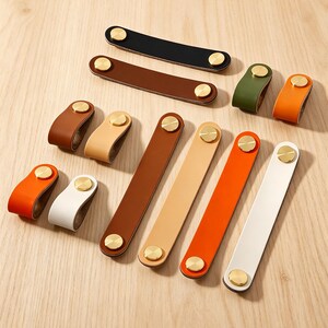 Leren ladetrekker in 13 kleuren, verzonken handgrepen, leren lipjes, leren handgrepen, kastgrepen, kastgrepen