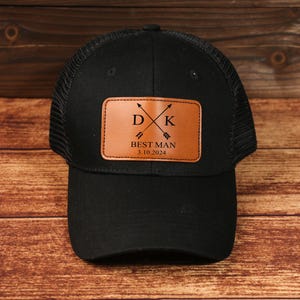 Personalized Groomsman Hat: Leather Patch, Custom Wedding Party Cap