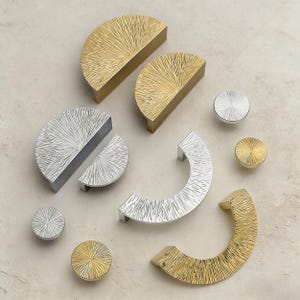 Hammered Brass Cabinet Pull - Polished Gold & Chrome Semi Circle handles and knobs