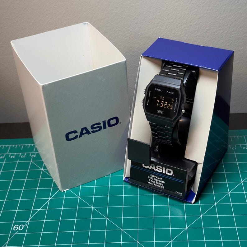 Inverted Modded Casio F91W Watch - Blackout Edition with Steel Bracelet image 3