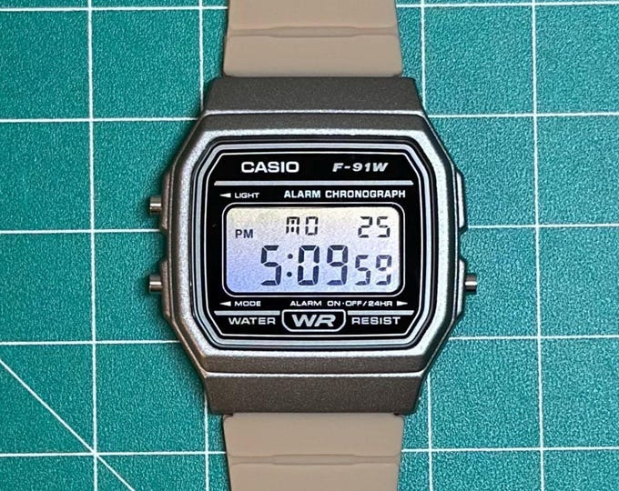 Modded Casio F91W "Desert Camo" Watch: Custom Lens & Silicone Band