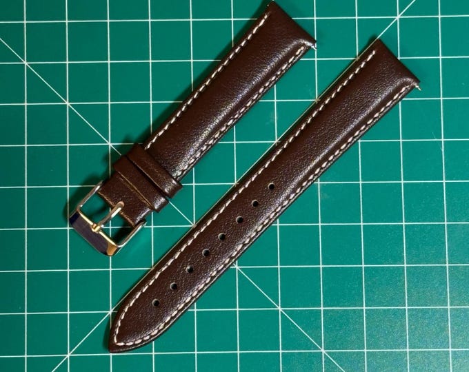 Genuine Leather 18mm Watch Strap - Dark Brown with Silver Buckle - Quick Release