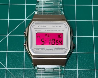 Custom Modded F91W Watch - Clear Pink