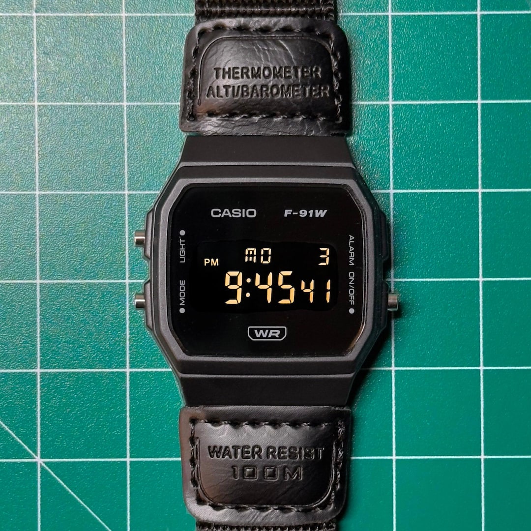 Inverted Watch Inverted Modded Casio F91W Watch - Blackout Edition With Nylon Strap - Etsy