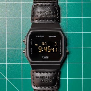 Inverted Modded Casio F91W Watch - Blackout Edition with Nylon Strap