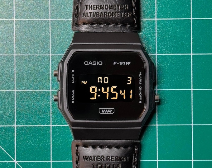 Inverted Modded Casio F91W Watch - Blackout Edition with Nylon Strap