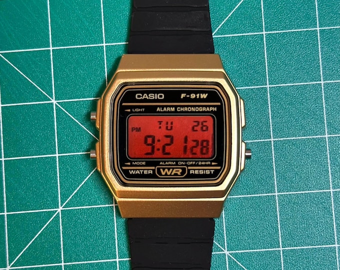 Modded Casio F91W "Blood Money" Watch: Custom Lens & Silicone Band