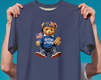 250 Years Of Freedom Teddy Bear Shirt, Patriotic 4th of July Bear Design Tee, Kids Independence Day Shirt, Family Matching Design,Unsex Gift