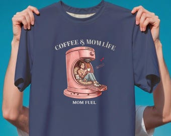 Coffee & Mom Life Shirt with Espresso Machine Graphic, Mom Fuel Tee, Barista Mom Gift for Coffee Lovers, Coffee Lover T-Shirt, Gifts for Mom