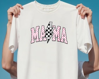 Retro Mama Shirt, Checkered Mama Shirt, Lightning Bolt Mama Shirt, Vintage Mama Shirt, Mothers Day Gift, New Mom Shirt, Cool Mom Gift, Fancy