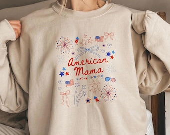 4th of July Mom Shirt, American Mama, Coquette Bow Independence Day Shirt, Patriotic Mom Tee, July Fourth Shirt for Mom, American Mama Shirt