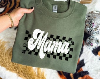 Checkers Mama Shirt, Retro Mama Shirt, Vintage Mama Tee, Motherhood Tshirt, Comfort Mama Tee, Vintage Checkered T-Shirts, Aesthetic Mama Tee