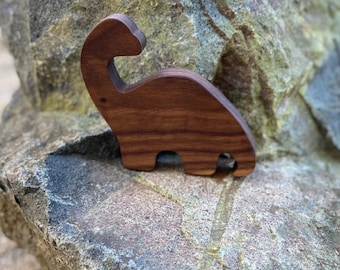 Handmade Wooden Brontosaurus Toy, Natural Wood Montessori Dinosaur