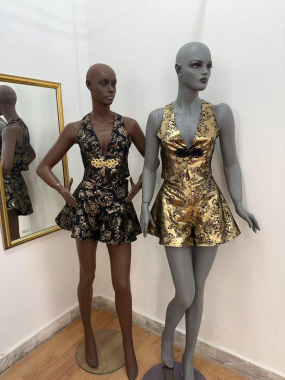 Handmade Brocade Rompers -Black & Gold - Inspired Outfits