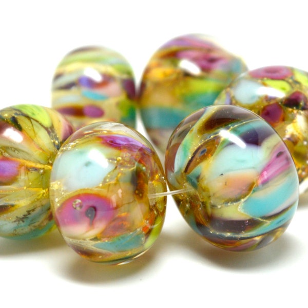 SRA handmade "groovy enchantment", multicolored set of lampwork beads ... great for making earrings 81615-3