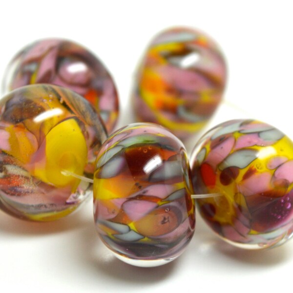 SRA handmade, summery yellow and tropical lamp work bead set for making jewelry 43015-2