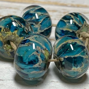 Glass beads, handmade lampwork glass beads aqua and blue, beach colors with silver drops lampwork beads for making jewelry 50224-1