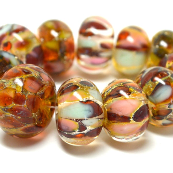 lampwork beads... SRA handmade, cranberry, pink, gold, and a touch of topaz with silver set for making jewelry 82015-4