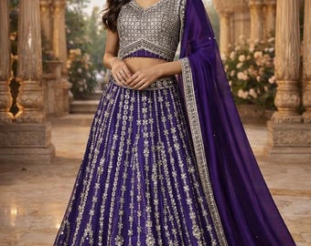 Elegant Purple  Embellished Women's Lahenga choli