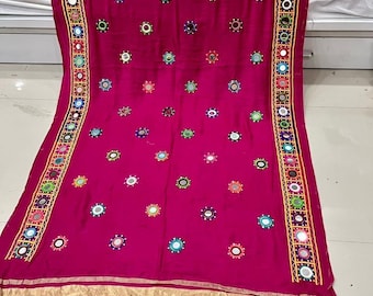 Embroidery and mirror work modal silk dupatta