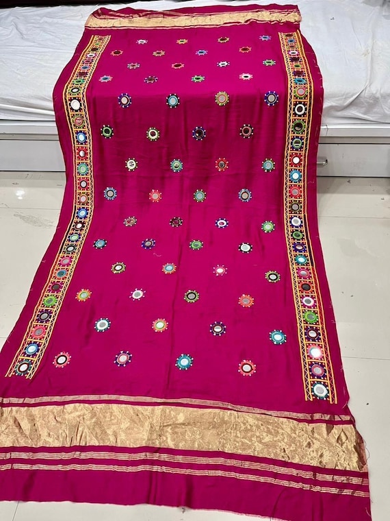 Embroidery and mirror work modal silk dupatta