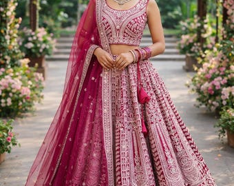 Elegant Pink Embellished Women's Lahenga choli