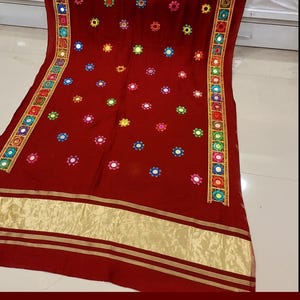 Embroidery and mirror work modal silk dupatta maroon