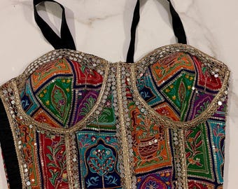 Handcrafted Kutchi Mirror Work Corset Blouse
