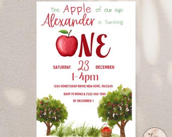 Apple of Our Eye Birthday Invitation | Fall Theme Invite | Digital Download |