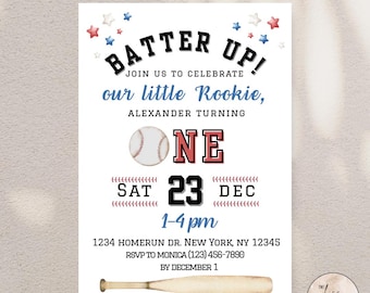 Batter Up First Birthday Invitation | Rookie of the Year Party | Baseball Theme | Digital Download
