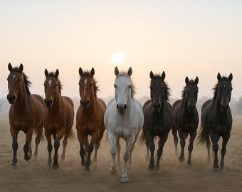 Seven Running Horses Sunrise Print | Vastu Shastra Wall Art (Digital Download)