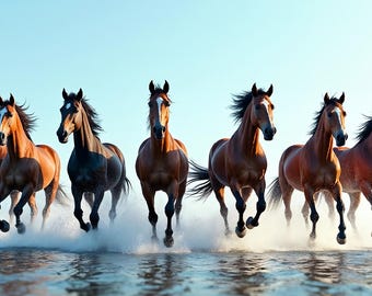 Seven Running Horses in Ocean Print | Vastu Shastra Wall Art (Digital Download)