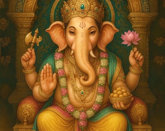 Lord Ganesha Art | Hindu God Poster | Spiritual Wall Art | Printable Canvas | Indian Temple Decor
