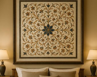 Gold & Teal Floral Mandala Art: Digital Download