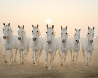 Seven White Horses Sunrise Art: Vastu Shastra Wall Decor (Digital Download)