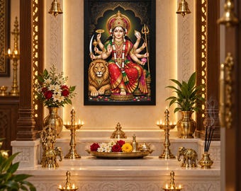 Maa Durga with Lion Printable | Hindu Goddess Wall Art (Digital Download)