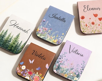 Marcapáginas magnético personalizado, regalo para profesores, regalo de graduación, marcapáginas floral con nombre personalizado, sujetapáginas de cuero, regalo para amantes de los libros.