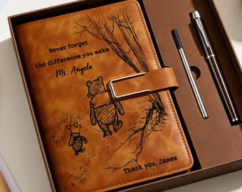 Teacher Giftfull Appreciation Gift Custom Notebook Planner Diary Notepad Winnie the Pooh Bear Cover Birthday Keyworker Coworker Present