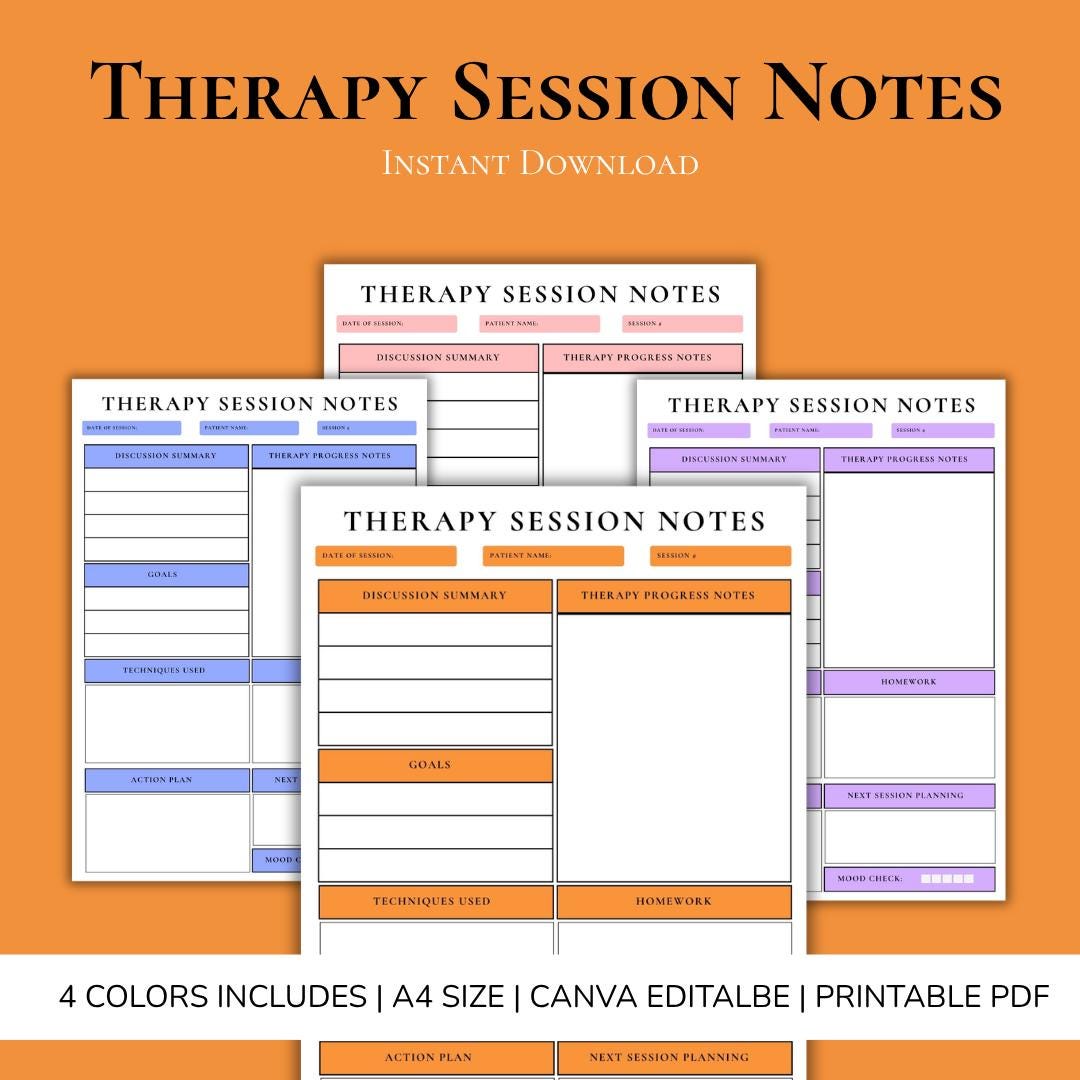 Therapist Notes Template PDF | Printable Therapy Session Worksheet ...