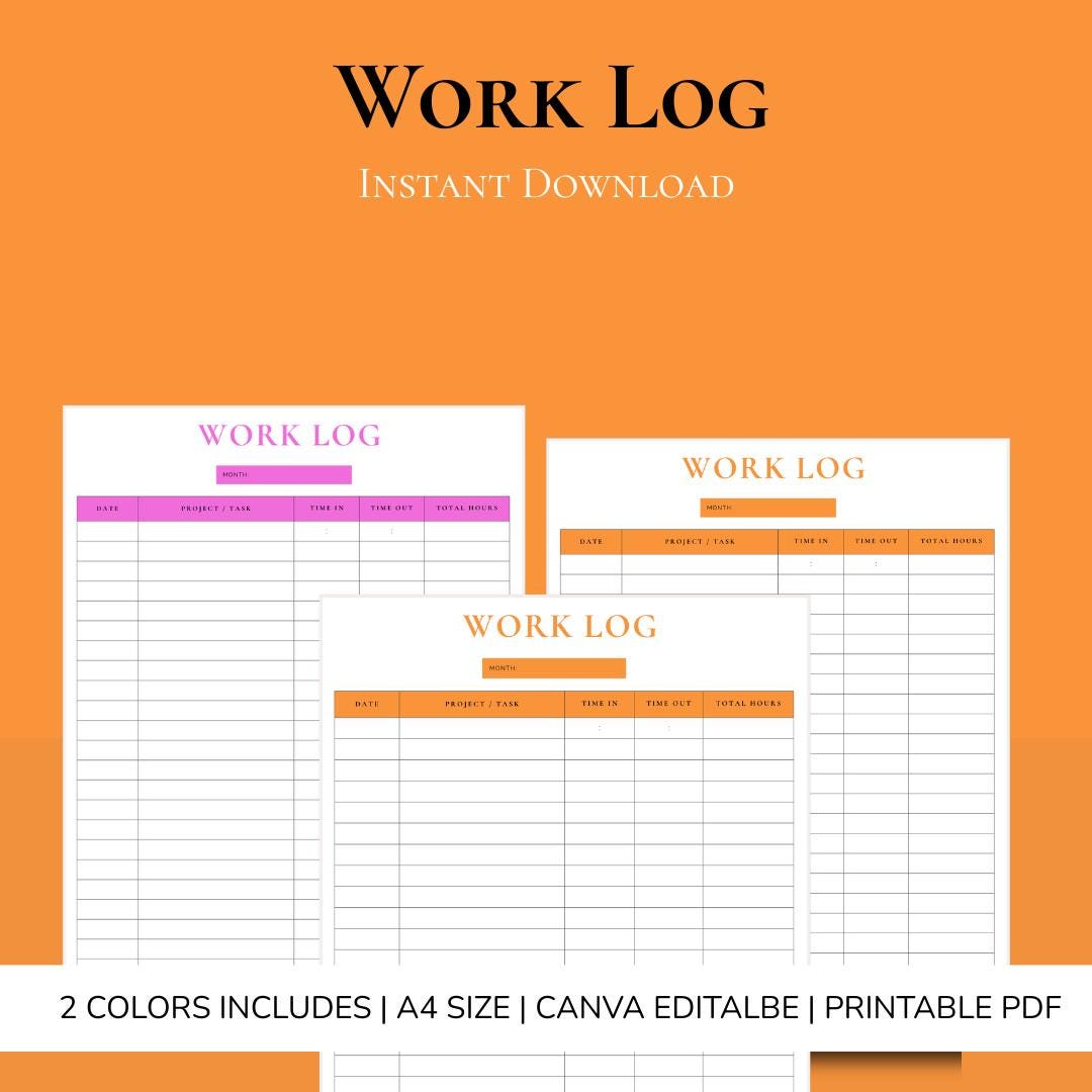 Work Log Template | Employee Work Tracker Printable | Daily Task Record ...