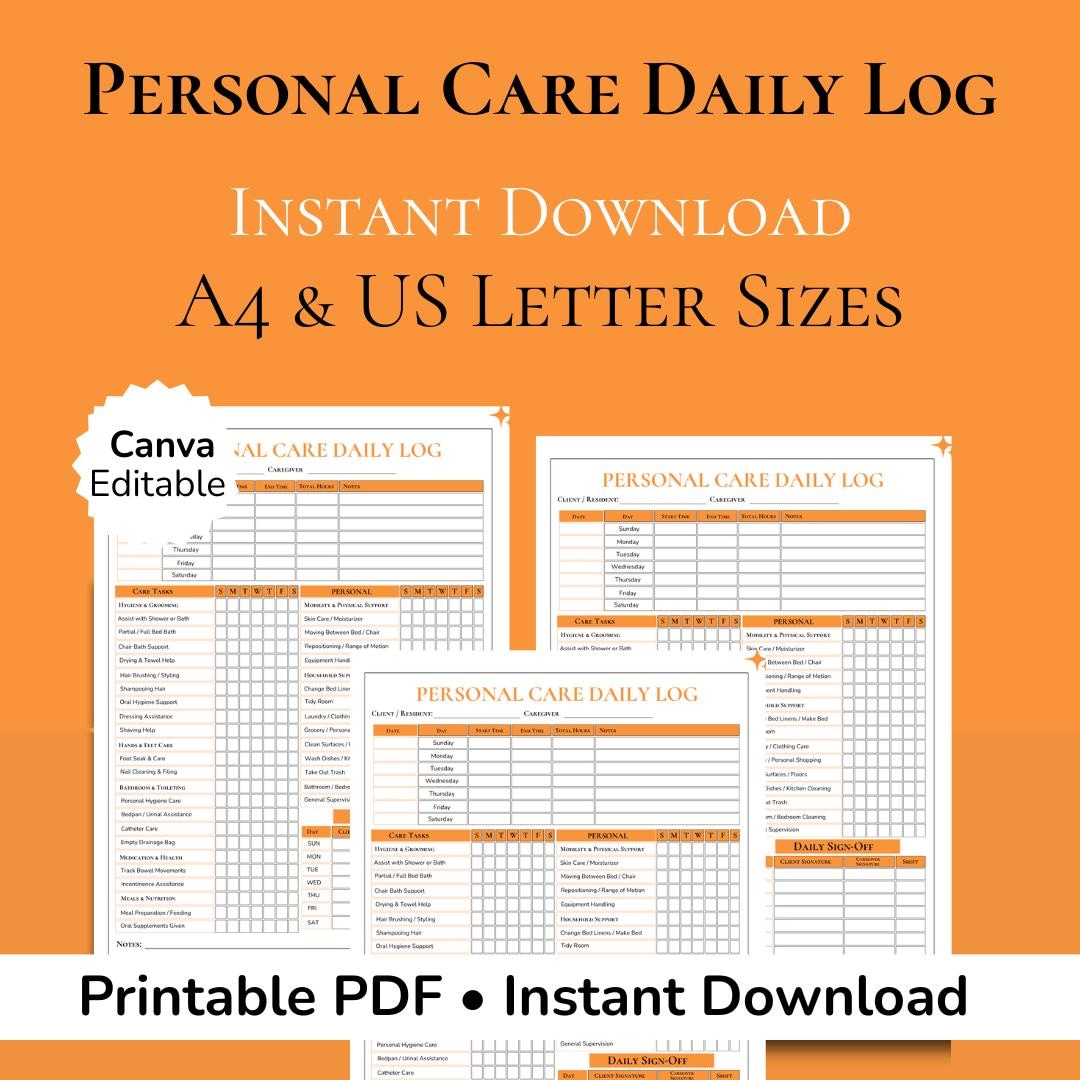 Caregiver Daily Log Sheet | Home Care Task Checklist, Patient Care ...
