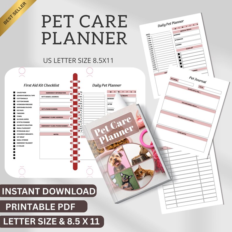 Pet Care Planner, Printable Pet Organizer PDF, Vet Visit Tracker, Pet ...