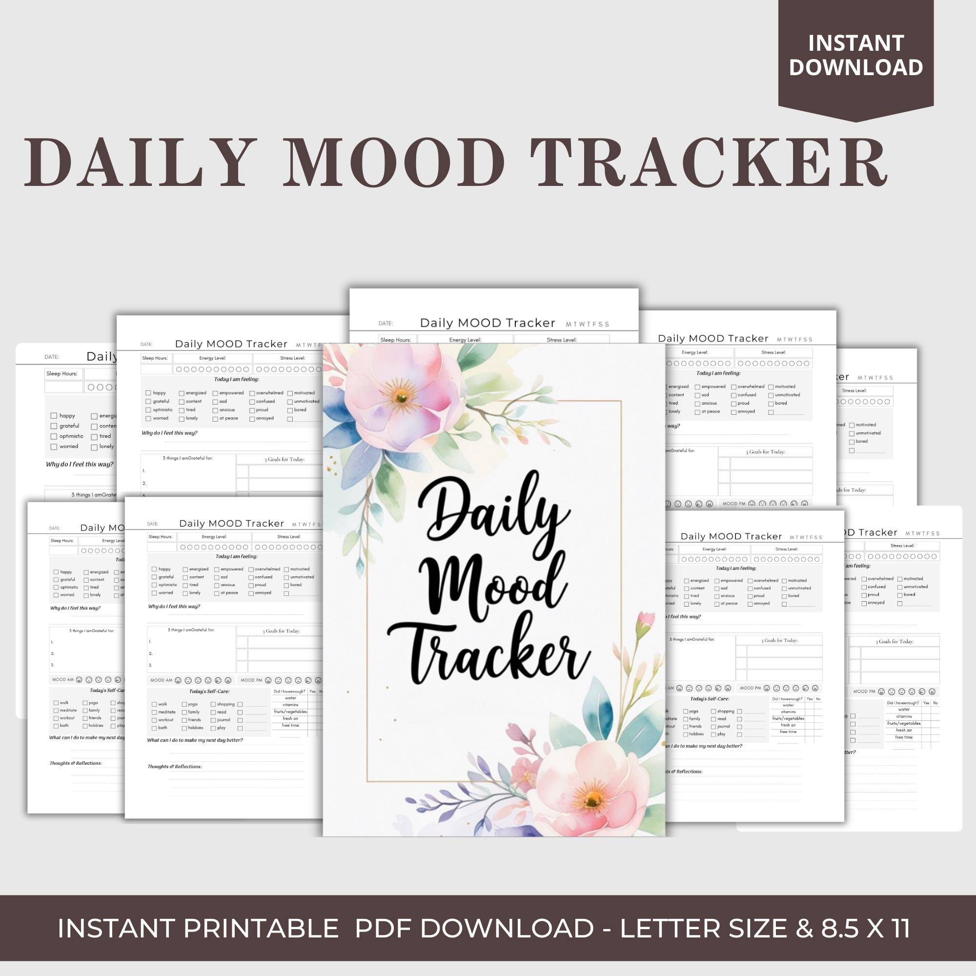Daily Mood Tracker Printable: Mental Health Journal, Self-care Planner ...