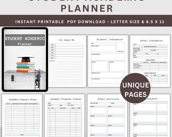 Student Academic Planner, Printable School Organizer, Study Schedule PDF, Homework Tracker, Class Planner, Exam Prep Sheet, Study Log