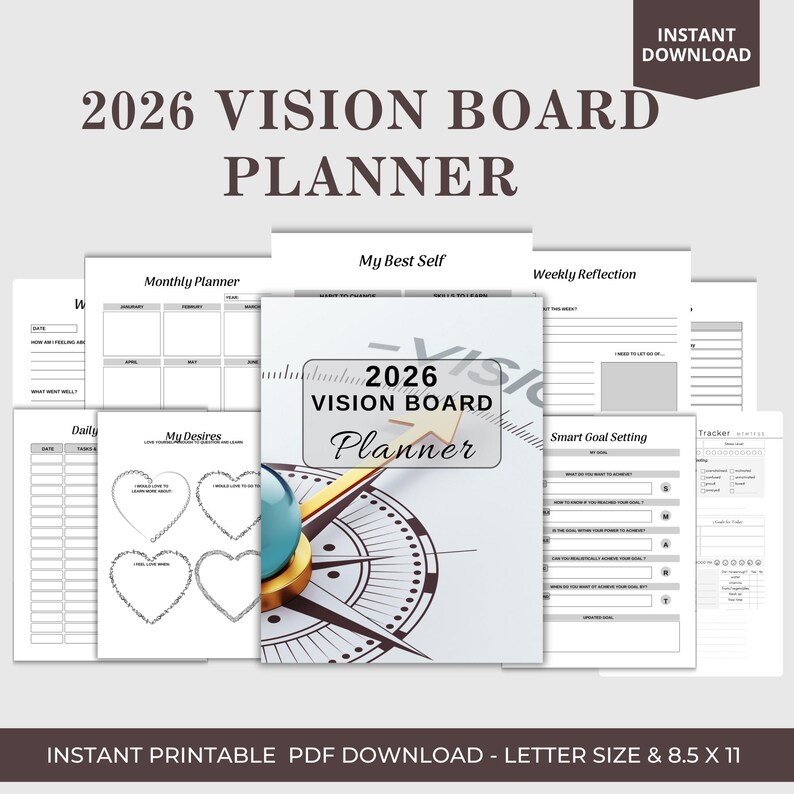 Vision Board Directions.pdf 2026 Vision Board Planner Printable: Goal Setting Workbook, Law of ...
